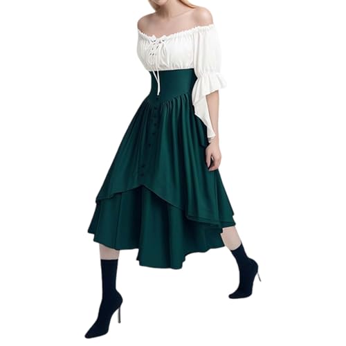 Vestido medieval renacentista mujer falda midi de cintura alta y top victoriano retro
