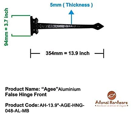 Adonai Hardware 13.90 Inch ''Agee'' Heavy Duty Aluminum Strap False Or Faux Or Dummy Hinge Front (4 Pack, Matte Black) For Vintage Barn Doors, Gates, Furniture, Garage, Shutters And Fences #TOP6
