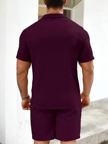 Image of Vogaan Men's Premium Cotton Blend Pyjama Set | Stylish Solid Polo Tshirt and Shorts | Casual Night Suit Wear Set for Man | Summer Co-ords Set with Shorts | Comfortable Nightwear & Loungewear