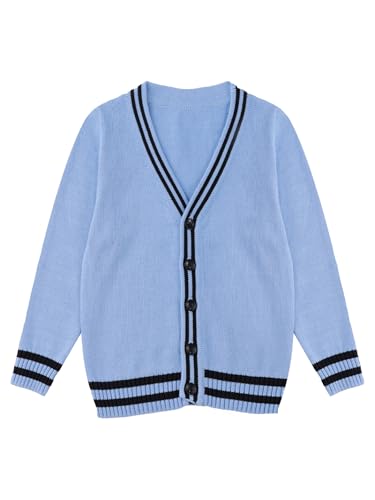 Boys Striped Cardigan Sweater Girls Long Sleeve Button Down Cotton Knitwear Kids School Uniform Top