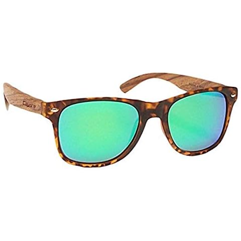 Coyote Eyewear Woodie Polarized Sunglass with Natural Wood Temples, Tort/Zebrawood/Green Mirror Cover