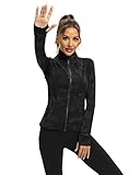 QUEENIEKE Women Athletic Jackets Cottony-Soft Full Zip Slim Fit Workout Running Jacket with Pockets(M,Black Grey Camo)