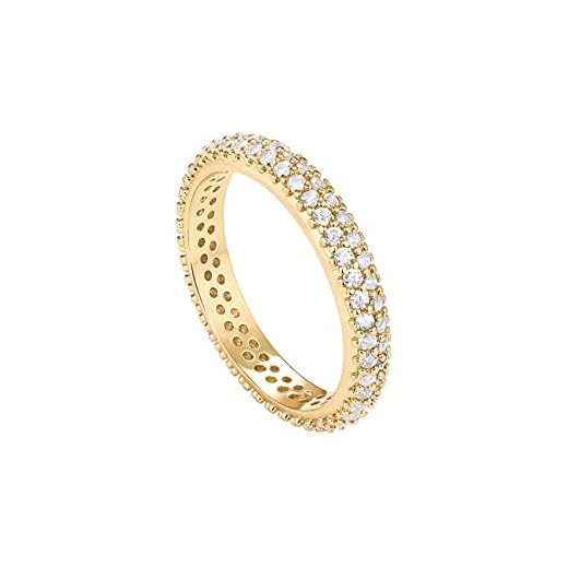 PAVOI 14K Gold Plated Cubic Zirconia Double Row Eternity Band Yellow Gold for Women Size 5.5