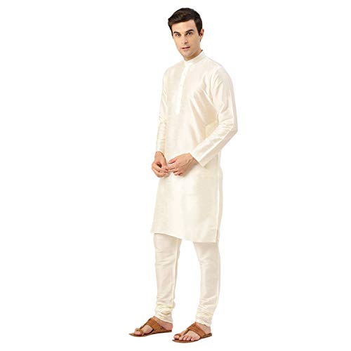 Image of SOJANYA (Since 1958 Men's Cotton Linen Maroon Kurta and White Pyjama with Mustard Cotton Nehru Jacket