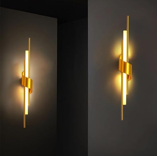Image of Groeien 12w Modern LED Long Wall Sconce Gold Spiral Beam Acylic Wall Light for Bedroom Living Room Corridor Lighting Fixtures Wall Mount(Spiral Beam, 1)