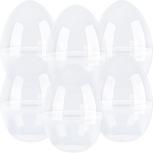 6 Pcs 8 Inch/ 10 Inch/ 12 Inch Giant Plastic Easter Egg Clear Empty Jumbo Easter Egg Oversize Plastic Eggs for Easters Fillers Basket Party Favor DIY Hunt Surprise Easter Eggs (Clear ( 10 Inch )