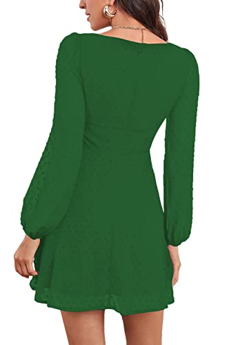 Image of LYANER Women's Polka Dots Square Neck A line Long Sleeve Swiss Dots Mini Dress