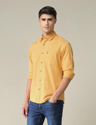 Image of U.S. POLO ASSN. Solid Slim Fit Shirts for Men - 100% Cotton, Full Sleeve Mens Casual Shirts