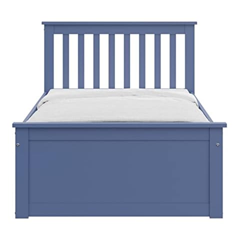 Yes4wood Blue Twin Bed with Trundle, Solid Wood Malibu Bed Frame with Twin Size Pull-Out Trundle for Kids and Toddlers Cover