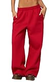Felcia Lässige Damen-Jogginghose, Kordelzug, hohe Taille, weites Bein, Baggy, athletische Sweatpants, D-rot, L