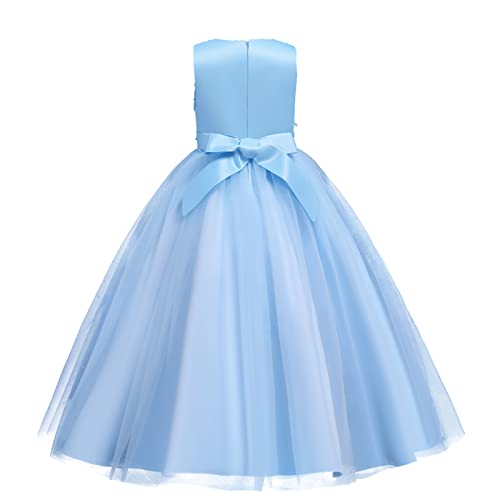 Jelly Lulu Girls Flower High Low Tulle Floor Length Dress Lace Beaded Wedding Formal Communion Birthday Bridesmaid Size 4-11 Azure Beaded Tutu-150 #TOP1
