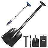 AKOZLIN 雪かきスコップ アルミ合金 除雪 車載スコップ 持ち運び便利 伸縮式ハンドル54-82cm調節可能 雪落とし 収納バッグ付き スノースクレーパー付き 軽量 組み立てが簡単