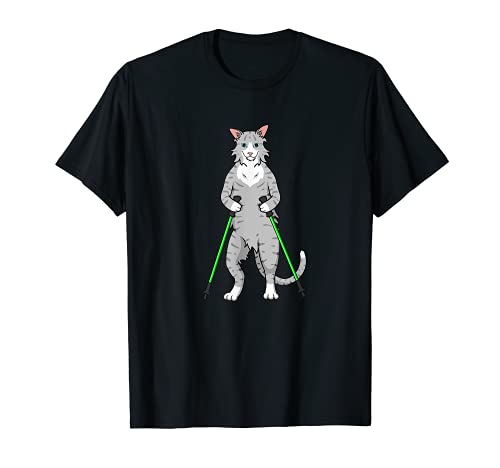 Nordic Walking Cat - funny pet T-Shirt, Black