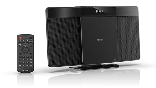 Roxel Micro HiFi System CD-Player mit DAB/DAB+/FM-Radio, Wireless BT V5.4, leistungsstarke Lautsprecher, Wandmontage, USB & AUX In, Fernbedienung, schlankes & flaches Design,...