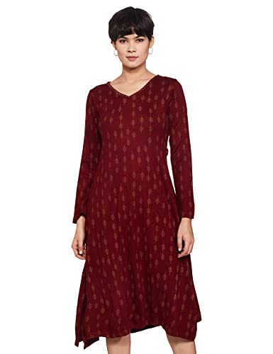 Image of Rangriti Maroon Acrylic Dress for Women