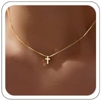 Poxtex Cross Necklace for Womens, 14K Gold Plated Dainty Gold Necklaces | Sterling Silver Small Cross Pendant Faith Necklace Simple Gold Necklace Jewelry for Women Trendy Gifts
