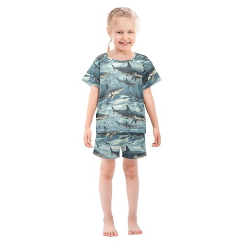 ALAZA Sharks Seaweeds Pajama Set Short Sleeve Sleepwear Soft Lounge Nightwear3