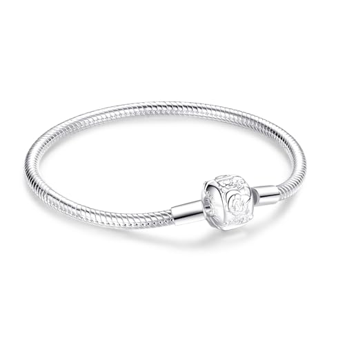 925 Sterling Silver Snake Chain Bracelet, compatible with Pandora charm beads, women's silver jewelry, ideal gift for Valentine's Day, Mother's Day, birthdays and Christmas.SL1