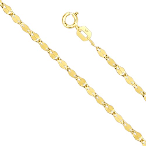 EVAYA 14K Gold Mirror Chain Necklace for Women & Men (1.5mm-2mm Width, 14-24
