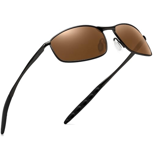 Image of SUNGAIT Mens Narrow Polarized Sunglasses Metal Frame Small Rectangle Retro Durable UV400 Protection