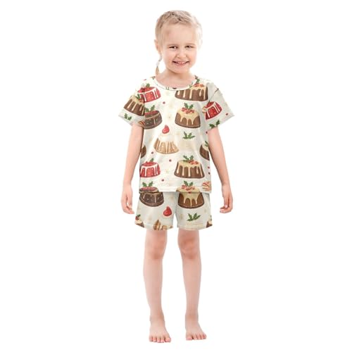 ALAZA Cake Fruit Art Pajamas Set Short Sleeve Cotton Sleepwear Summer Pjs 2 Piece 5-14Y3