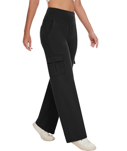 Yoga Cargo Pants Women Wide Leg Pants with Pockets High Waist Stretch Dress Casual Business Work Travel Pants3