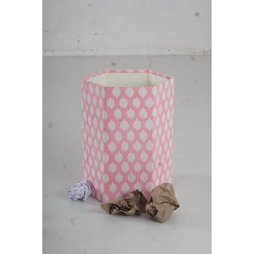 Image of Floral Hand Block Printed 3.3 Gallon Decorative Waste Basket - Eco-Friendly Cardboard Trash Can, Plastic-Free & Sustainable, Perfect for Christmas and Housewarming Gifts (1, Pink Botti)