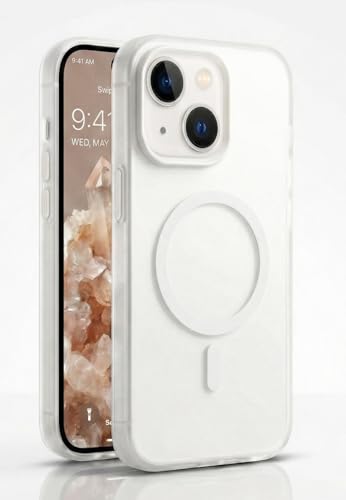 Image of amazon basics Luxury MagSafe Compatible Magnetic Case for iPhone 15 | Soft Touch Matte Pastel Finish | Shockproof Back Cover with Camera Protection (White)