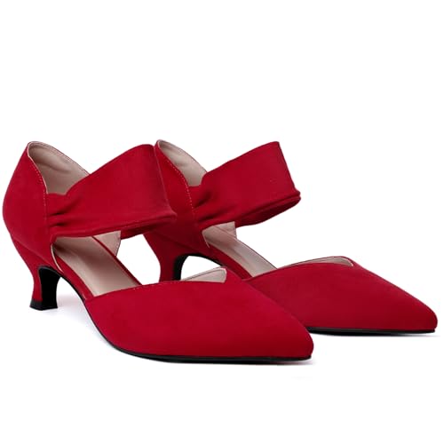 Image of RIBONGZ Kitten Heels for Women Closed Toe Comfortable Low Heels Pointed Toe Sexy Slip on Pumps Bridal Party Dressy Shoes