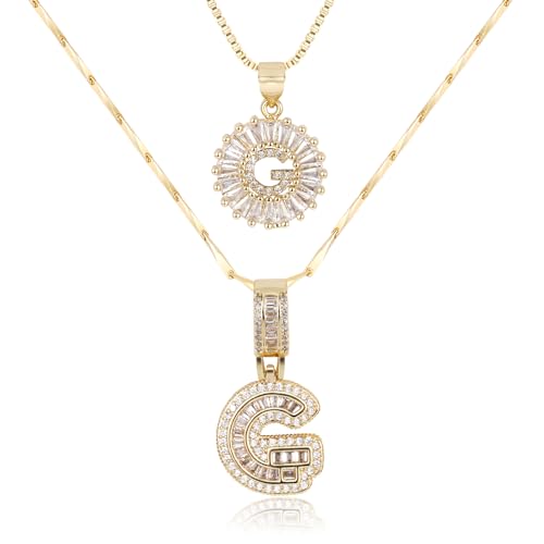 MEIITRUE Letter Necklace 14k Gold Plated Bling Dainty Necklaces Trendy Chunky Custom Name Necklace Personalized Round Circle Pendant Zirconia Letters Name Crystal Jewelry Gifts for Women G