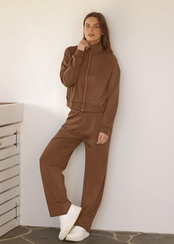 Image of XIEERDUO Lounge Sets for Women 2025 Sweatsuit 2 Piece Outfits Sweatshirt Wide Leg Sweatpant Tracksuit Matching Set