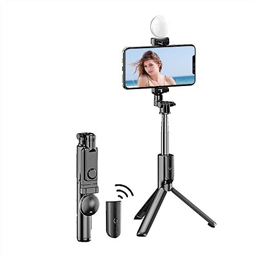 Somcoi Selfie Stick with Fill Light, Extendable Selfie Stick Wireless Remote and 75cm Tripod, Portable, Lightweight, Compatible with iPhone 12/12PRO/iPhone 11/iPhone XR/Huawei,More (1 Light)