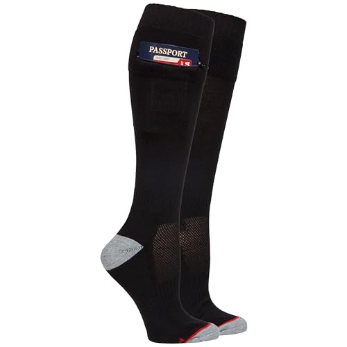 Passport Anti Pickpocket Socks with Concealed Zipper & Hidden Pocket - Anti Theft Travel Security Over the Calf Knee High Socks - Mens Size 8.5-12.5 (Black - Pack of 1)