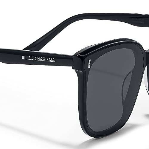 isheep Classic Square Oversized Designer Trendy Sunglasses for Women & Men, Handmade Craft, HD Nylon Lens, UV Protection SIS-01-BK (Black)4