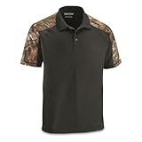 Guide Gear Men's Camo Detail Polo Shirt; Outdoors Clothing for Hunting, Fishing, Hiking or Working Black/RT APX XL