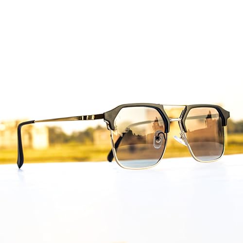 Image of Photochromic Square Sunglasses for Men, Metal Frame, UV Protection, Stylish Everyday Eyewear