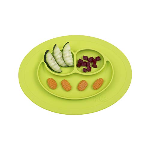 ezpz Mini Mat (Lime) - 100% Silicone Suction Plate with Built-in Placemat