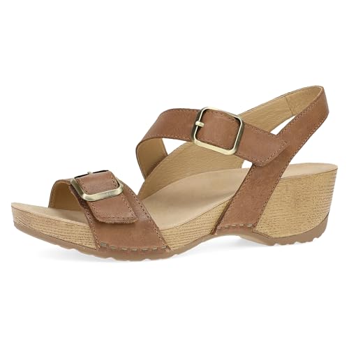 Dansko Trinity Wedge Sandal for Women – Contoured Footbed for All-Day Comfort and Support – Hook & Loop Strap with Buckle Detail – Lightweight Rubber Outsole