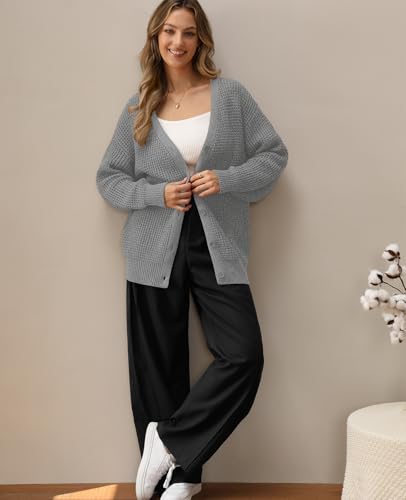 QUALFORT Cardigan Sweaters for Women 100% Cotton Button-Down Oversized Knit Outerwear Fall Tops for Women 2026