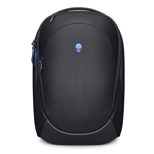Alienware 18 Rucksack – AW7825P – 28 L Kapazität, atmungsaktives 3D‑Mesh, magnetische Taschenorganizer, RFID‑sicheres Fach, wetterfest, 3D irisierendes reflektierendes Logo – Schwarz