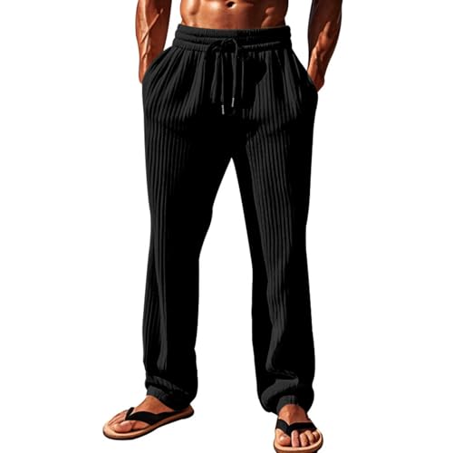 Baggy Sweatpants for Men Straight Leg Casual Athletic Long Pants Comfort Drawstring Elastic Waist Textured Trousers