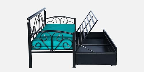 Image of 3 Seater Metal Sofa Cum Bed with Hydraulic Storage | Sofa Set for Living Room, Bedroom, Guest Room| Single Size Convertible Sofa Bed | Comfortable Seating Sofa Seablue & Black