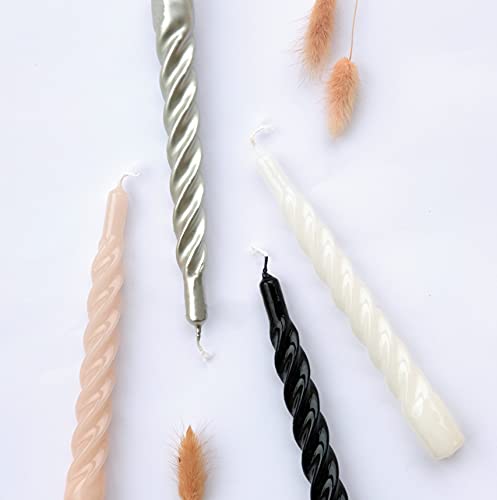 Candles with a Twist®, Stabkerzen gedreht, Hergestellt in Italien, 25 Farben verfügbar, Tafelkerzen lackiert, Spiralkerzen lange Brenndauer 5 Stunden, Kerzen Deko, 6 Stück, 2,2 x 21cm (Nude)