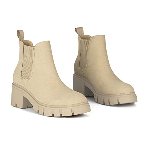 image for Athlefit Women's Chelsea Boots Fashion Lug Sole Chunky Heel Slip on El