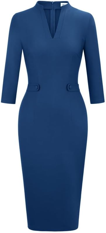 MUXXN Women's 1950s Retro 3/4 Sleeve V Neck Midi Sheath Vintage Cocktail Work Pencil Dresses - Image 3
