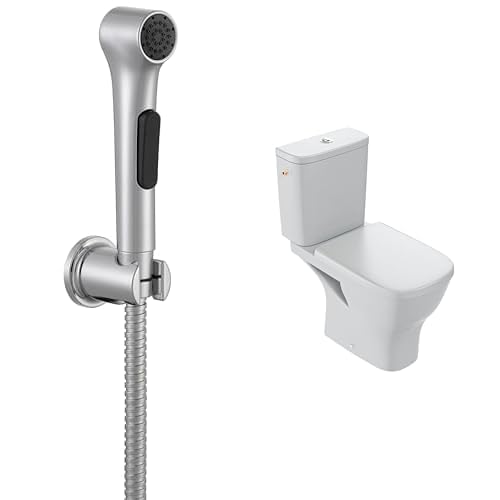 Jacob Delafon, Douchette Hygiénique Elate, Support Mural, Flexible 1,2m + Pack WC au Sol, Sans Bride Struktura, Réservoir 3/6L, Abattant Recouvrant, Finition Chrome, Économie d'Eau