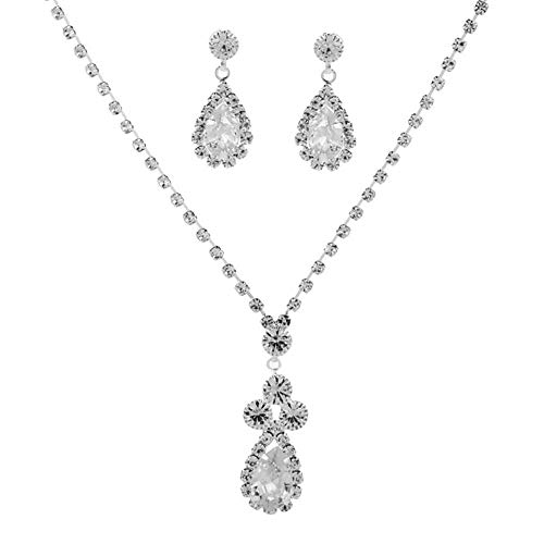 Preisvergleich Produktbild KaLaiXing Perlenkette Braut Diamant Schmuckset Damen Schmuckset Halskette Ohrringe Diamant Wassertropfen Kristall Anhänger Halskette + Ohrringe XL03