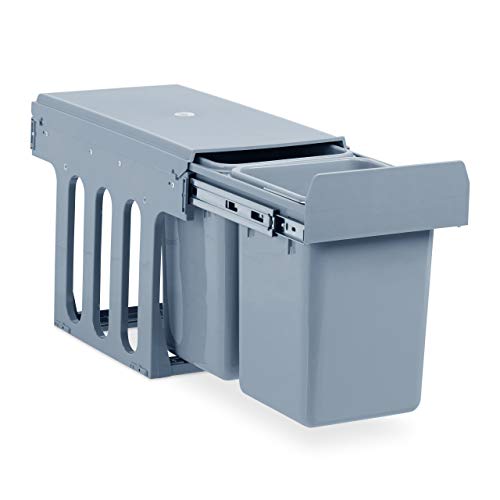 Relaxdays Pattumiera a Incasso Cucina, Estraibile, Doppio Contenitore Ciascuno 8 l, Plastica HLP...