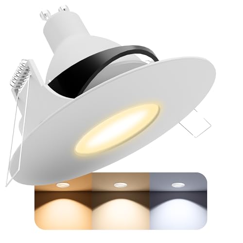 SSC-LUXon YOKU Einbauspot IP65 weiß schwenkbar rund dimmbar - mit LED LumiFLEX GU10 Lampe warm kalt neutral 6W - Badezimmer Spot Feuchtraum