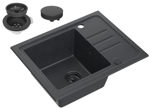 VBChome Spülbecken Granit Schwarz 55 x 44 cm Einzelbecken Einbauspüle...